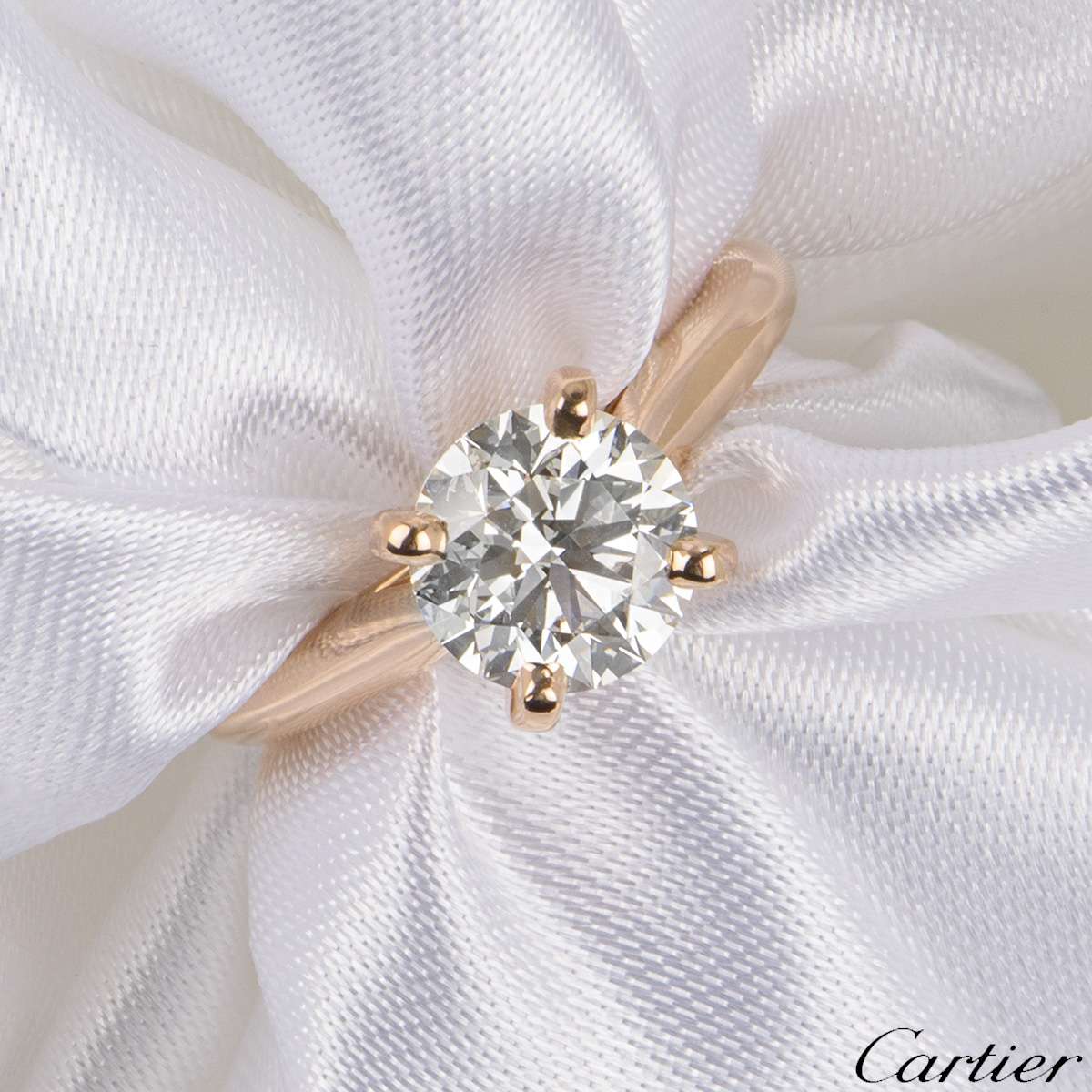 Cartier Rose Gold Solitaire 1895 Diamond Ring 1.64ct H/VVS1 XXX